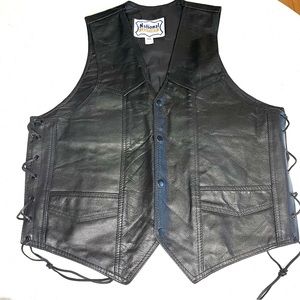 Biker Vest Men’s National Leather Sz 46, lace up sides, Snap front